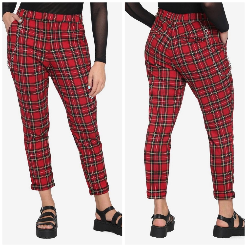 Hot Topic Red Plaid Straight Leg Lightweight Casual Fabric Pants Size Small